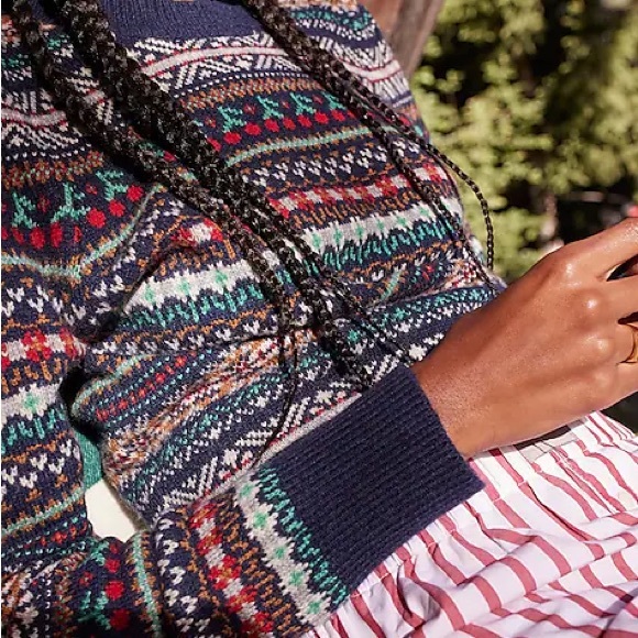J.Crew Puff-sleeve Fair Isle crewneck sweater sz M - Picture 2 of 8